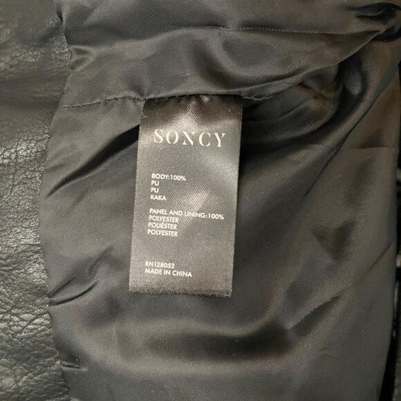 SONCY Houndstooth Frayed Edge and Faux Leather Moto Jacket, NEW! Size 0=12 - Picture 7 of 8